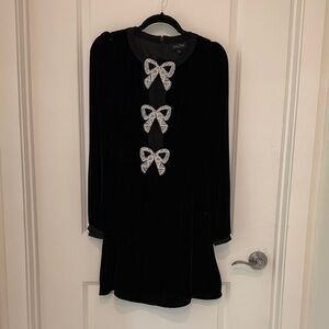 SALONI Black Velvet Kids Dress with Silver Bows